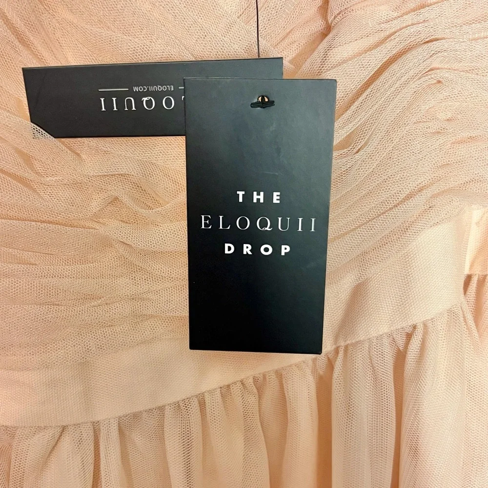 Eloquii Nabela Noor Peach Pink Tiered Puff Sleeve Glinda Style Dress Size 16 NEW - Picture 7 of 14